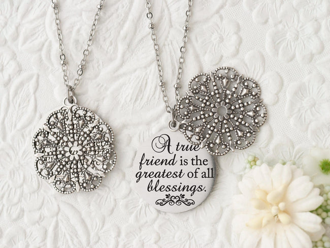 A true friend is the greatest of all blessings - Gold Quote Pendant Necklace