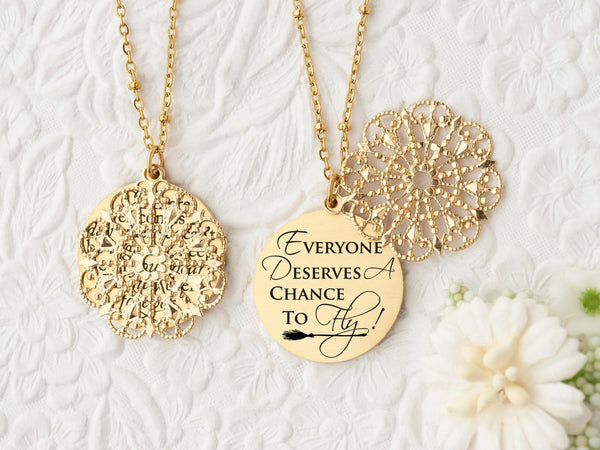 Everyone Deserves A Chance To Fly - Rose Gold Quote Pendant Necklace