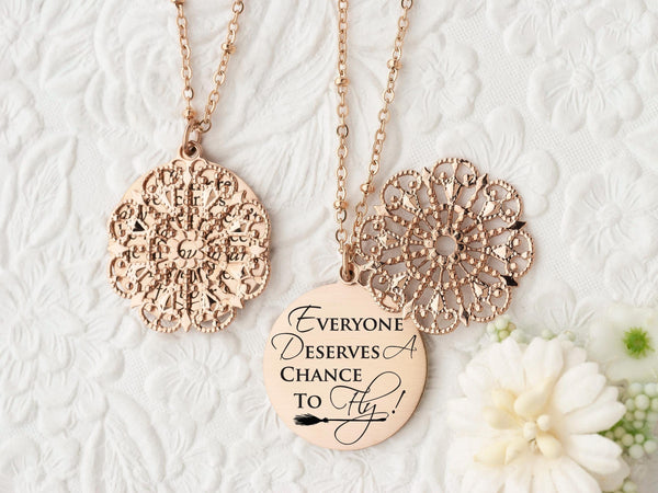 Everyone Deserves A Chance To Fly - Gold Quote Pendant Necklace