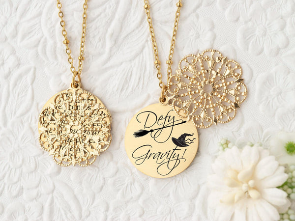 Defy Gravity - Gold Quote Pendant Necklace