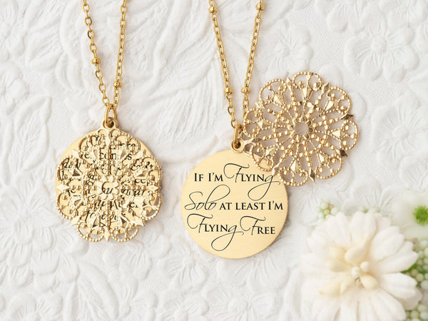 If I'm flying Solo At Least I'm Flying Free - Rose Gold Quote Pendant Necklace