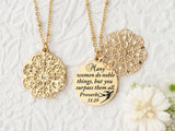 Many women do noble things, but you surpass them all. Proverbs 31:29 - Rose Gold Quote Pendant Necklace